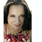   Woman, Holding, Cherries