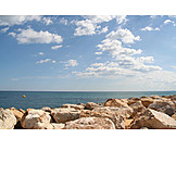   Horizon, Mediterranean sea, Stone beach