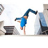   Young man, Urban, Hand stand, Parkour