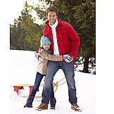   Father, Embracing, Sledding, Daughter