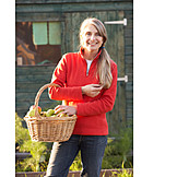   Woman, Harvest, Fruit basket