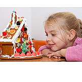   Girl, Christmas, Gingerbread house
