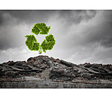   Umweltzerstörung, Umweltschutz, Wiederverwertung, Recyclingsymbol