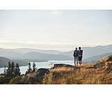   Couple, Embracing, Hiking, View