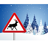   Christmas, Warning sign, Reindeer