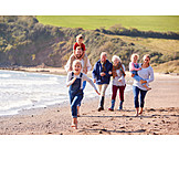   Parent, Beach walking, Children, Grandparent