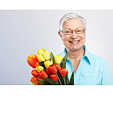   Senior, Smiling, Happy, Bouquet, Mothers Day