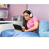   Teenager, Home, Headphones, Internet, Listening Music, Streaming