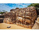   Elefant, Steinrelief, Mahabalipuram, Arjuna's penance