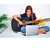   Teenager, Guitar, Online, Practice, Playing Guitar
